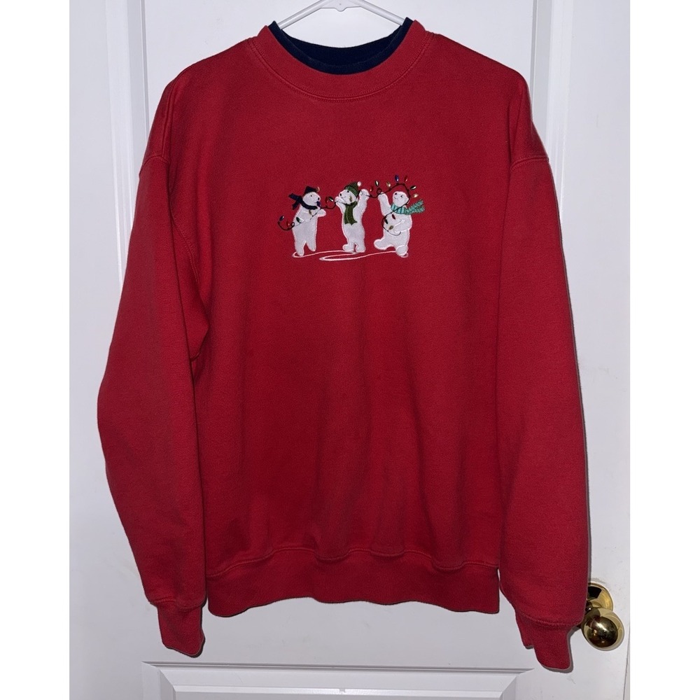 Vintage MC Sportswear Sweatshirt‎ Womens Size Large Red Polar Bear Christmas